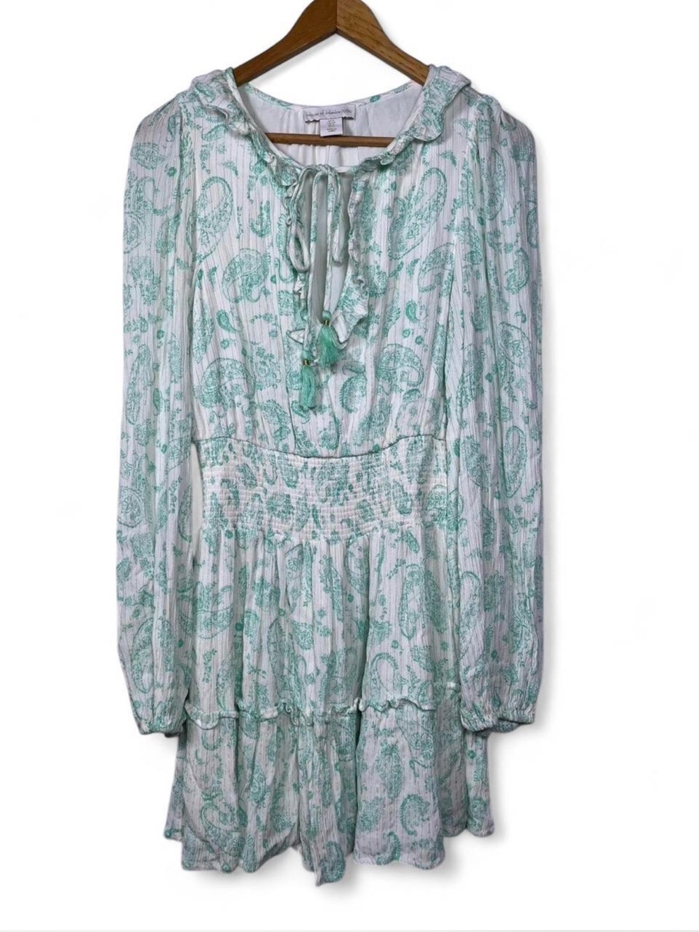 House of Harlow 1960 Dress Womens Small Paisley Long Sleeve Boho Tassel Mini